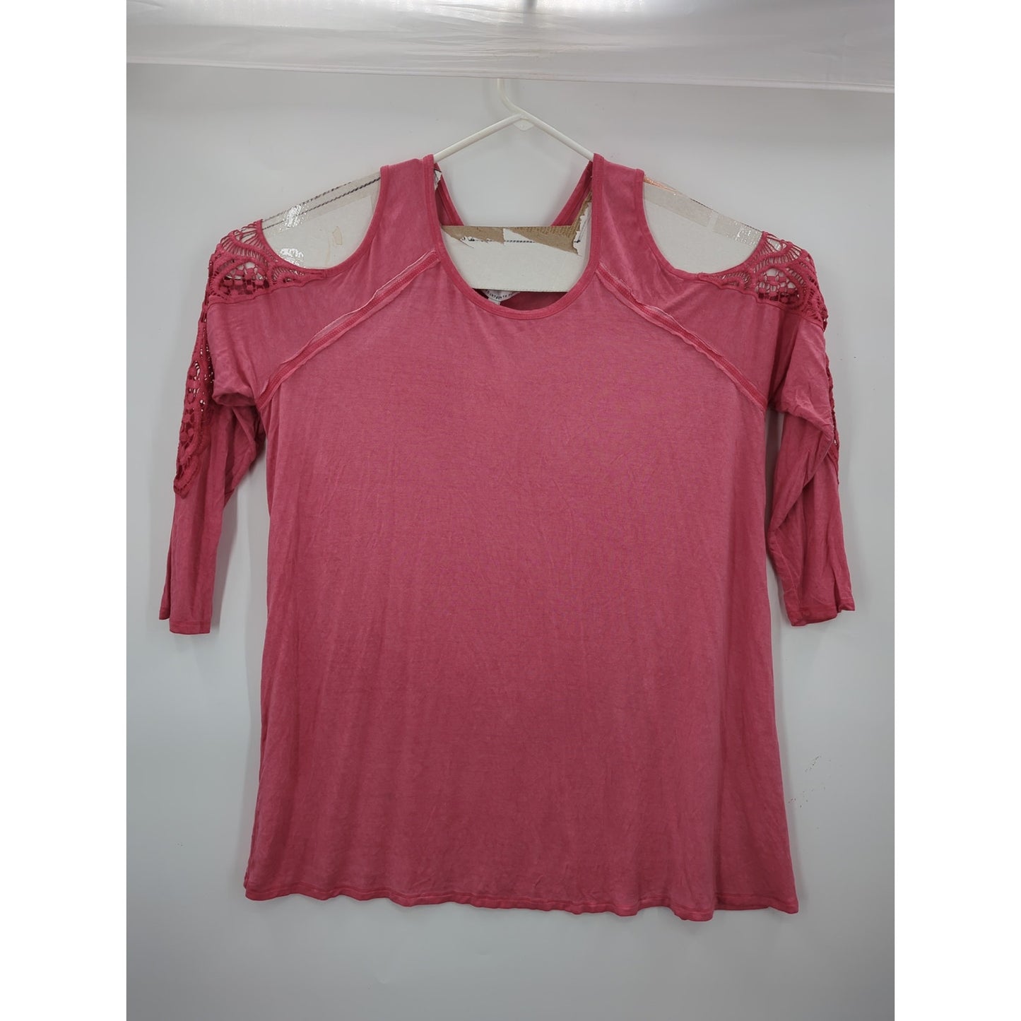 Fourteenth Place Mauve Cold Shoulder Blouse Top with Lace Sleeves 0X Plus