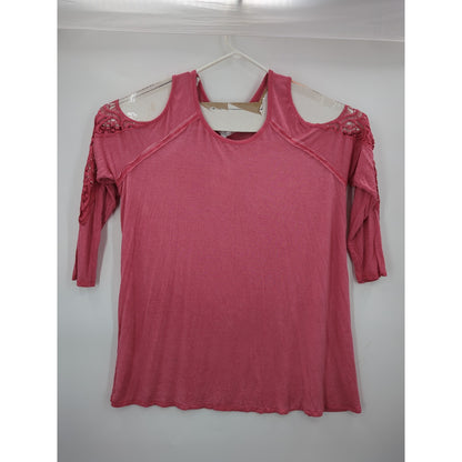 Fourteenth Place Mauve Cold Shoulder Blouse Top with Lace Sleeves 0X Plus