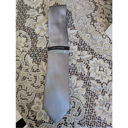 John Ashford Tie Steel Grey Silver Satin Finish Polyester NWT Formal Wedding