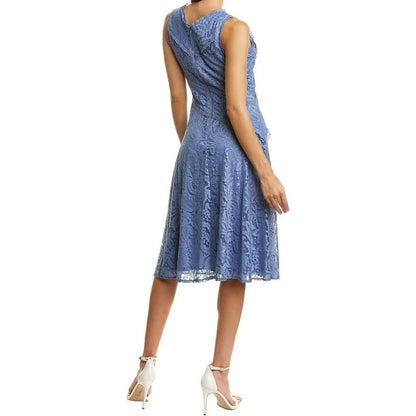 Taylor Sleeveless V-Neck Lace Midi Dress Size 10 in Azure Slate Blue NWT