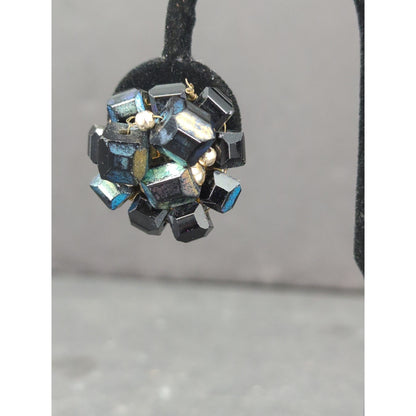 Vintage Iridescent Crystal Bead Cluster Clip On Earrings Retro Disco 1960s