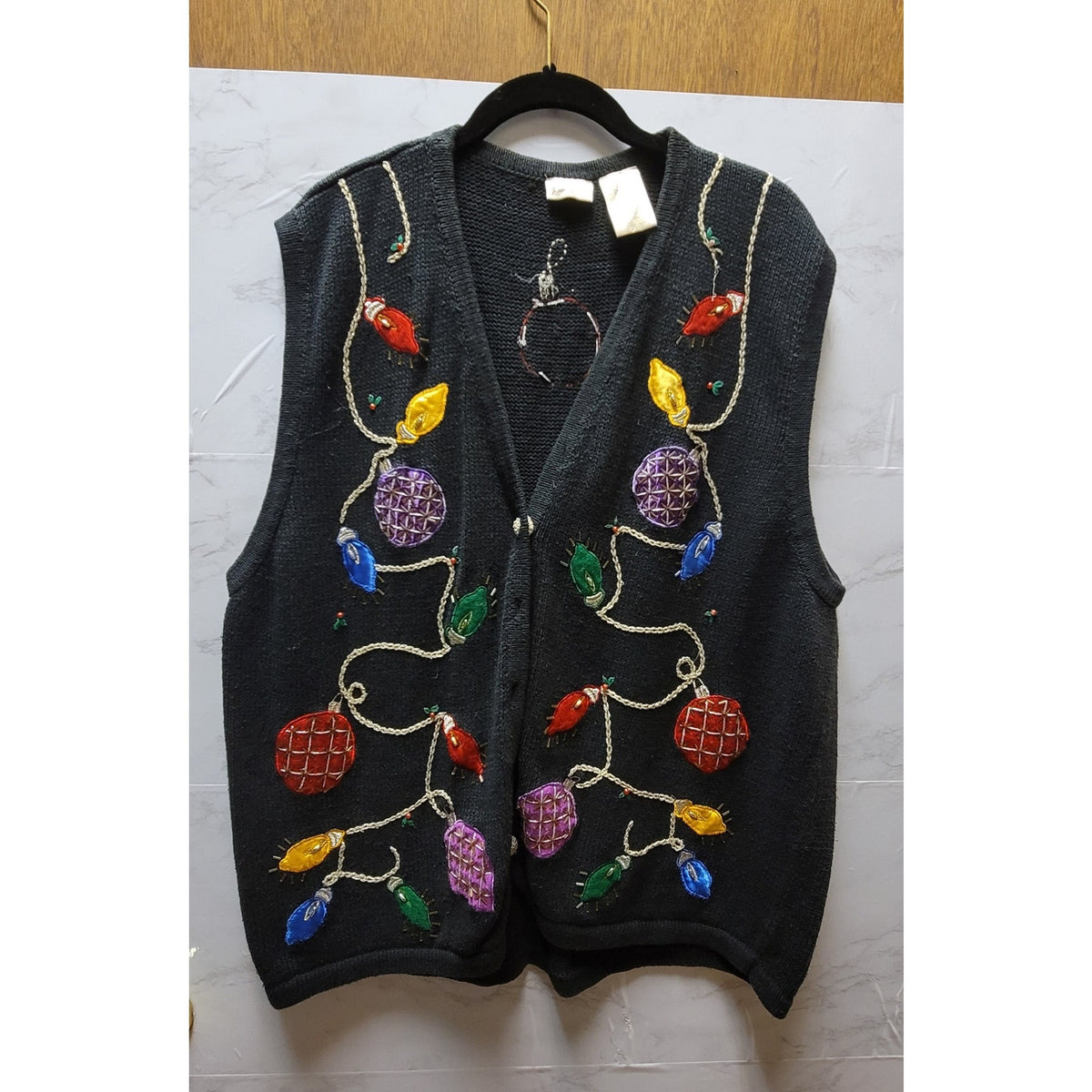 Bobbie Brooks vintage black christmas lights vest sweater Size 22/24W sleeveless