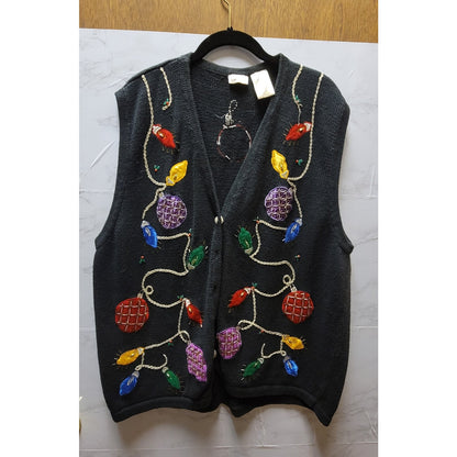 Bobbie Brooks vintage black christmas lights vest sweater Size 22/24W sleeveless
