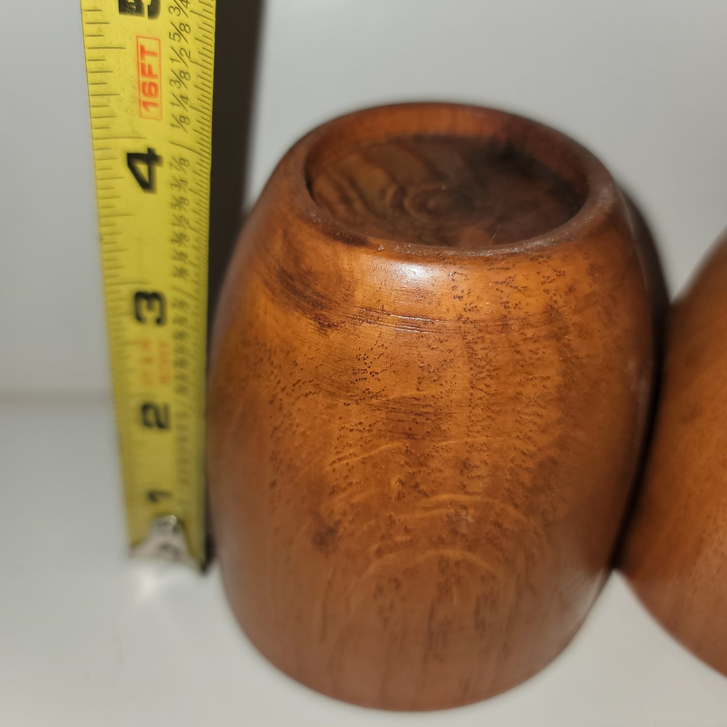 Pair hand turned wood  cups 4" tall