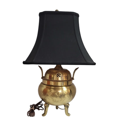 Mid Century Large Asian Brass incense burner table lamp 1960's Dragon Motif