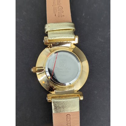 Vtg. Victoria Wieck Beverly Hills Gold Tone Crystal Pave Watch Gold Leather Band