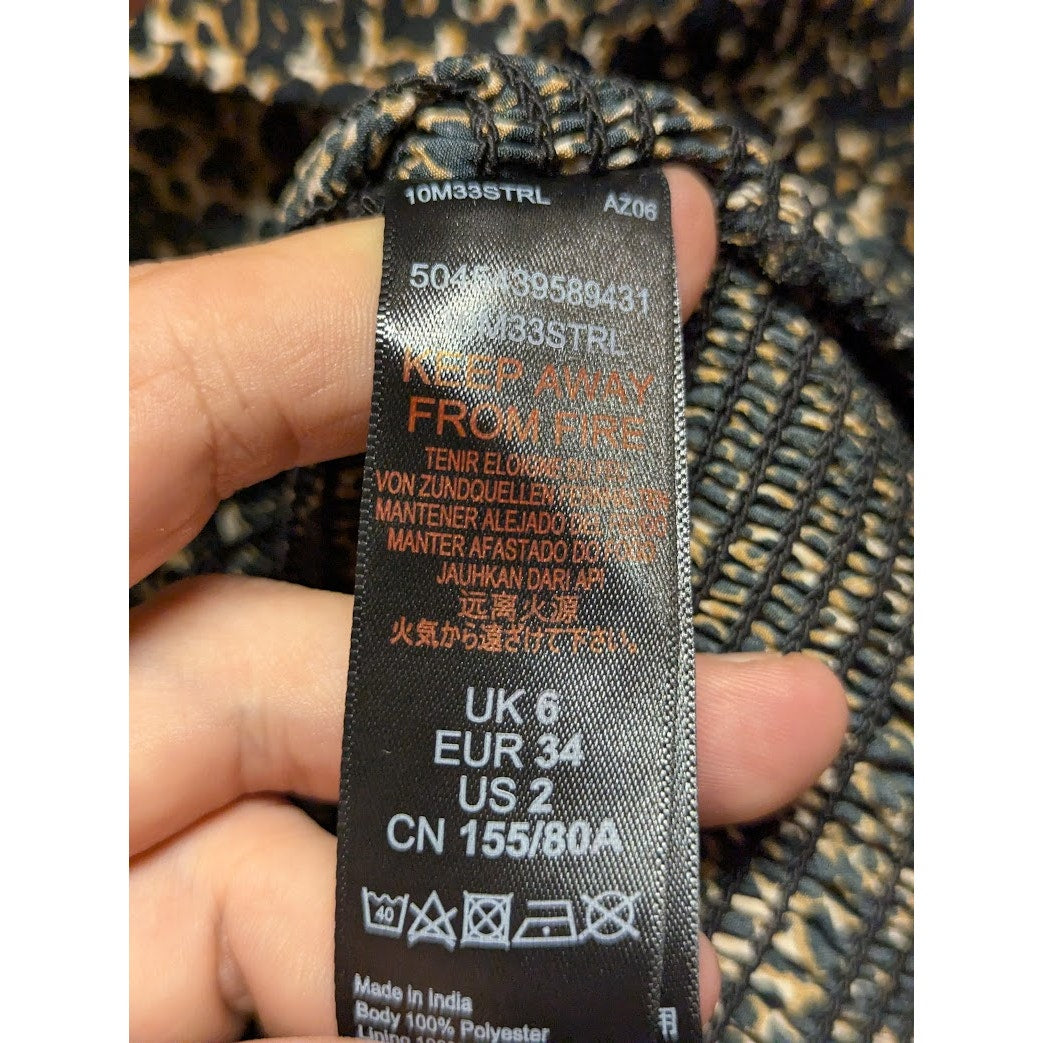 Topshop Gold & Black Smocked Off-the-Shoulder Mini Dress Size 2 NEW Summer