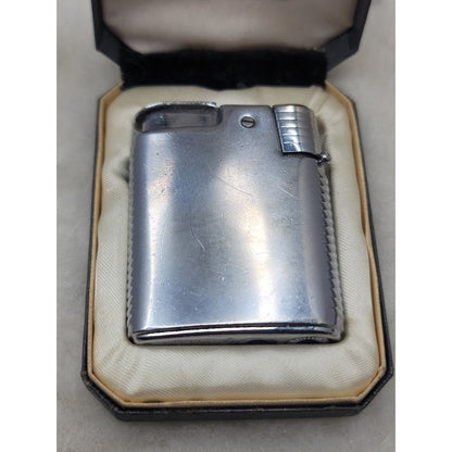 Vintage Ronson Varaflame Butane Lighter Silver Engraved Mid-Century Modern Box