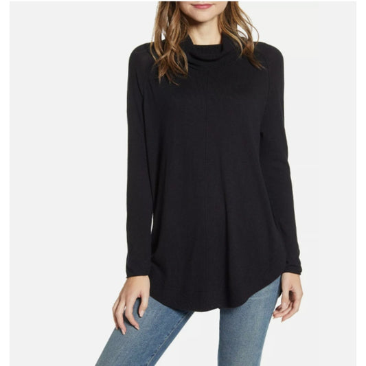 Caslon Turtleneck Tunic Sweater Size Small Black NEW round hem ribbed hem side