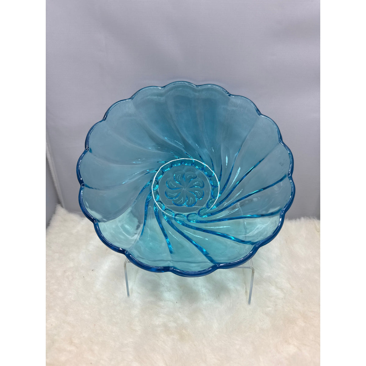 Vintage Hazel Atlas Capri Blue Swirl Bowl Seashell Pattern MCM Aqua Glass