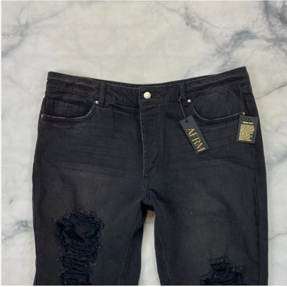 AFRM Cyrus Super High Rise Crop Jeans Size 24 Black Wash Button Fly Distressed