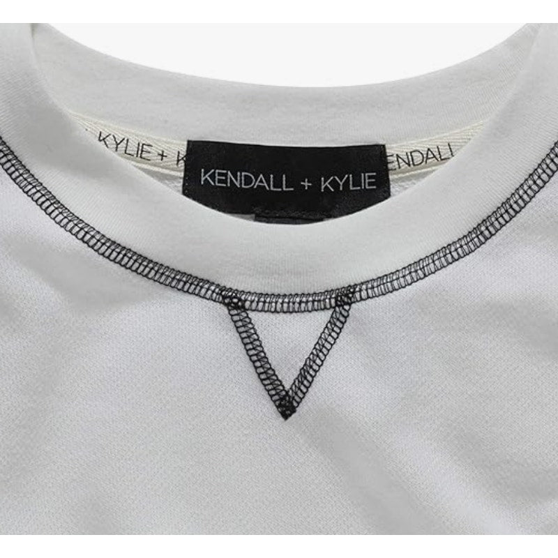 NWT Kendall & Kylie Oversized Long Sleeve Cropped Tee Sz Large in White/Black