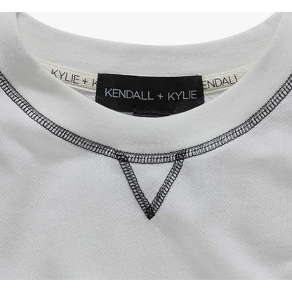 NWT Kendall & Kylie Oversized Long Sleeve Cropped Tee Sz Large in White/Black