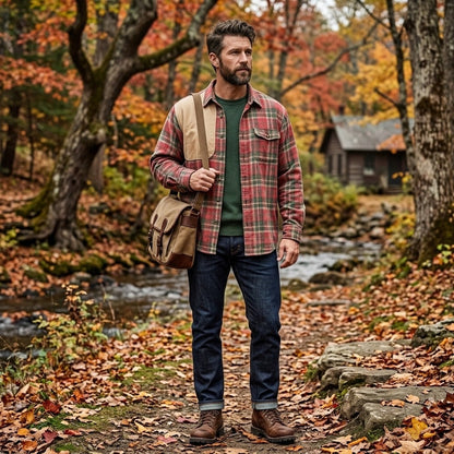 Woolrich Mens 2XL Plaid Flannel Shooting Shirt Canvas Patch Hunting Red Green