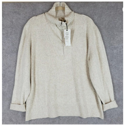 NEW Treasure & Bond Quarter Zip Mock Neck Sweater MEDIUM Beige Long Sleeve