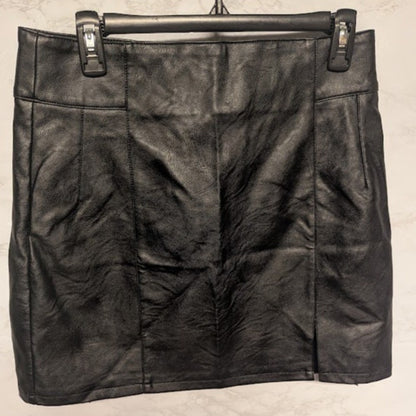 NEW Topshop Faux Leather GOTH mini skirt zip Front Side slit Size Small PUNK