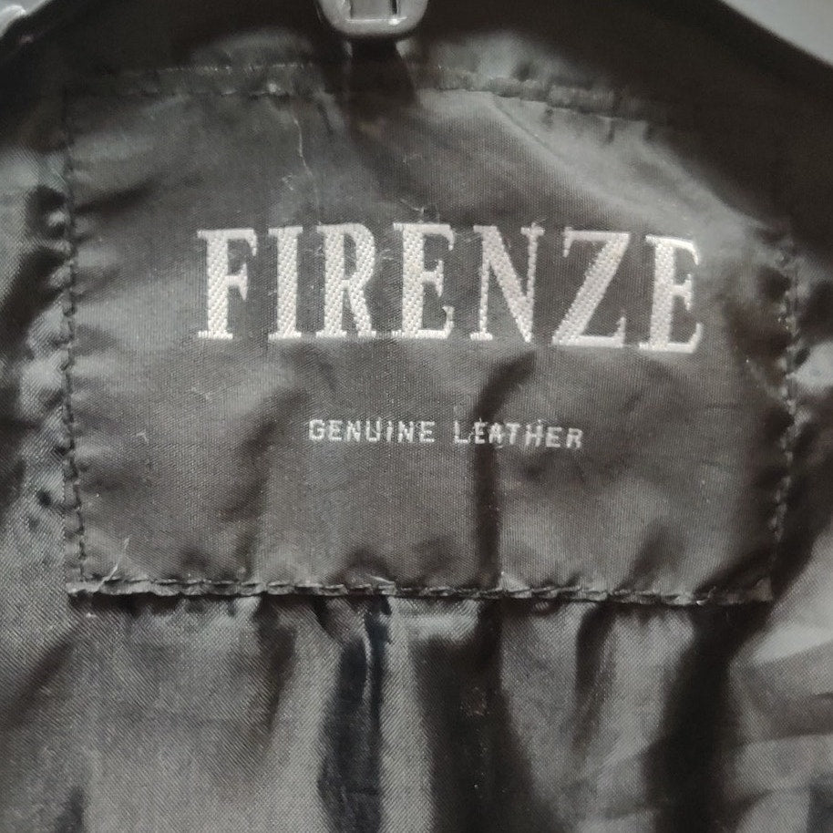 Vintage Firenze Black Leather Bomber Jacket 90s Grunge Minimalist Aesthetic XL