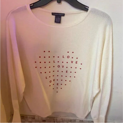 Chelsea & Theodore Love sweater (New) X-SMALL HEART long sleeve snow globe red