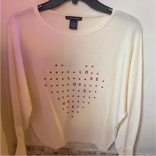 Chelsea & Theodore Love sweater (New) X-SMALL HEART long sleeve snow globe red