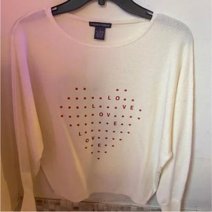 Chelsea & Theodore Love sweater (New) X-SMALL HEART long sleeve snow globe red