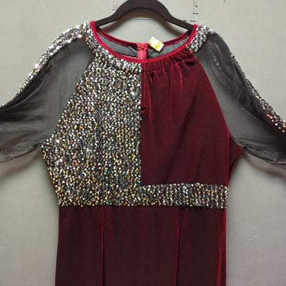 Burgundy and black velvet sheer glitzy cocktail wiggle Size XL dress