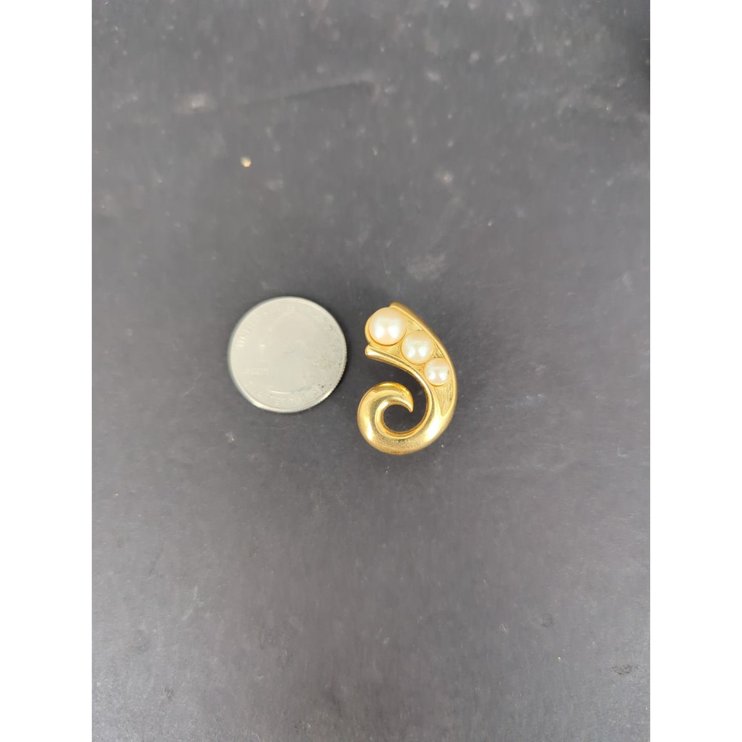 Vintage Matte Gold Tone Faux Pearl Swirl Stud Pierced Earrings