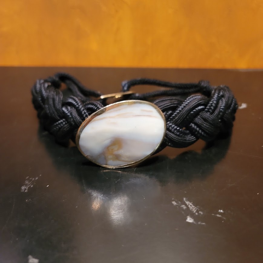 Vintage Black Rope Braided Belt Rope Knot Pearlescent shell Stone Small/Medium