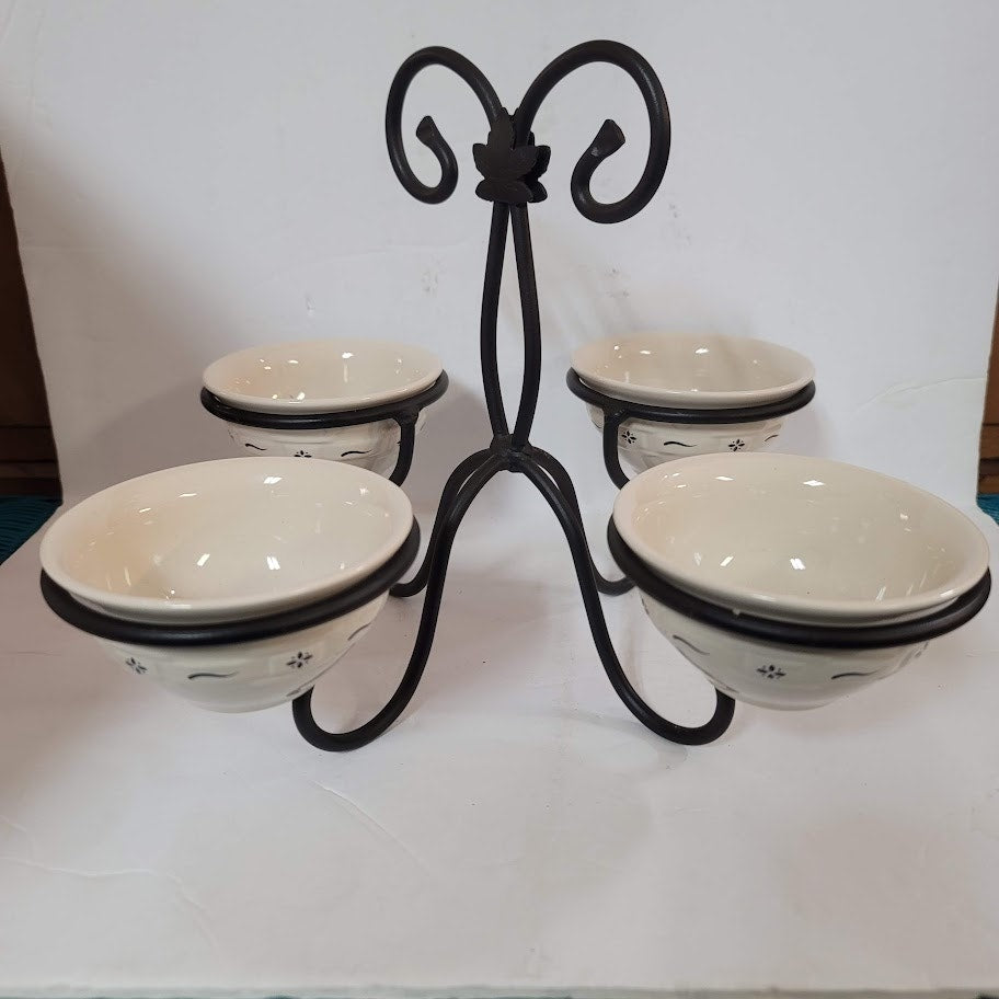 LONGABERGER Wrought Iron Server Caddy w/ Bowls Desserts Sauce Condiment RETIRED