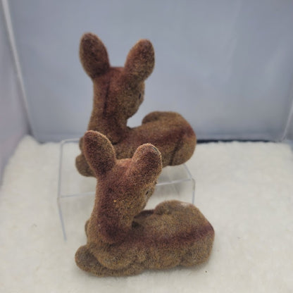 Vintage Mid-Century Flocked Spotted Fawn Figurines - Set of 2 Deer