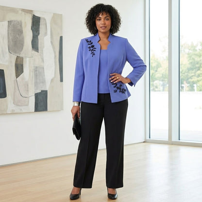 Dressbarn Collection Women's 2 Piece Tank & Beaded Blazer Jacket Blue SZ 14 NWT