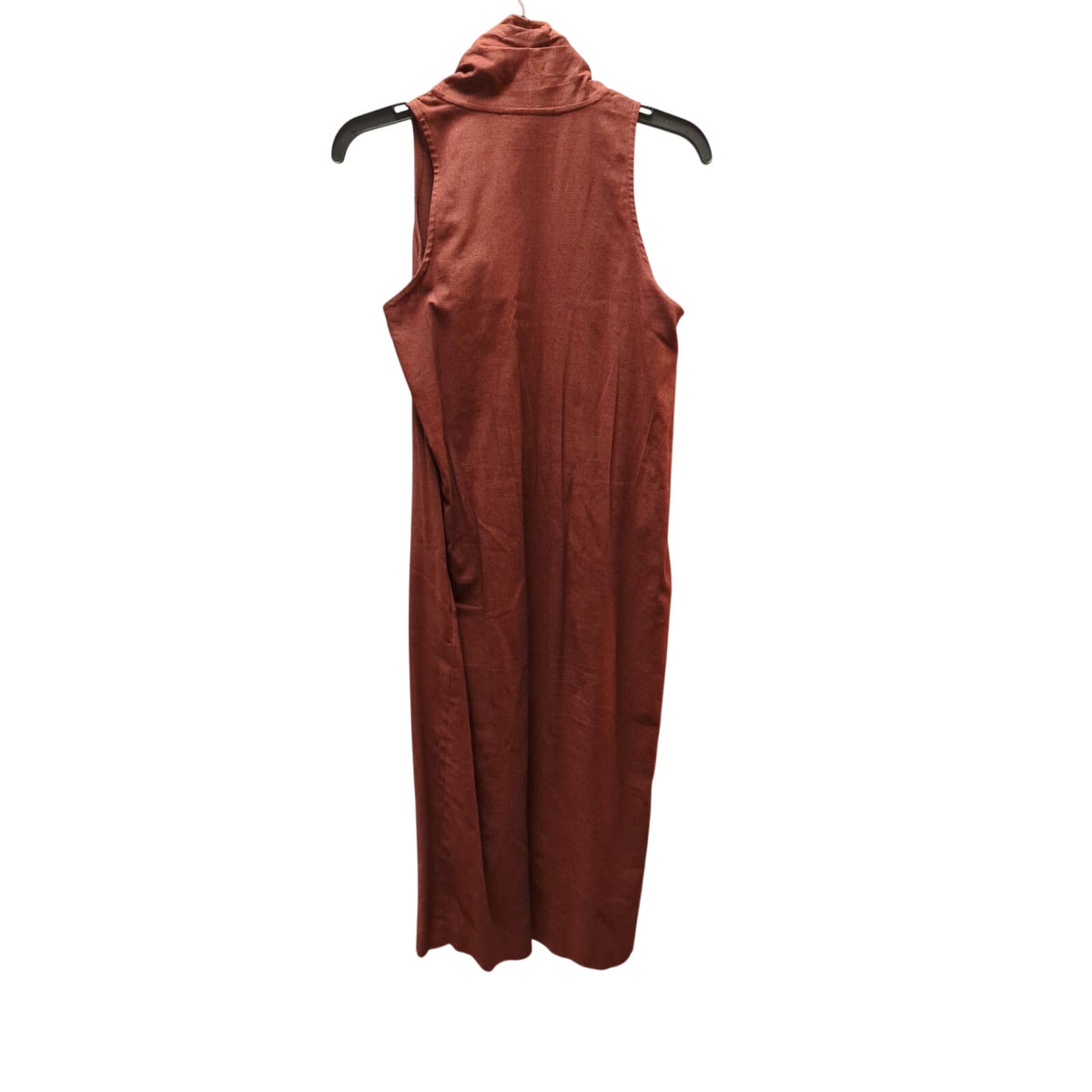 Vintage Alain Toussaint Linen Blend Midi Vest Dress Rust Gathered Neck Casual 2