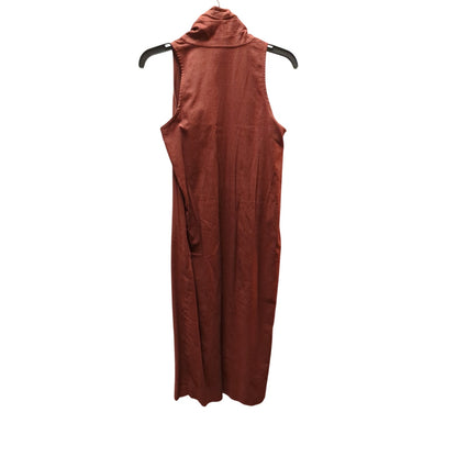 Vintage Alain Toussaint Linen Blend Midi Vest Dress Rust Gathered Neck Casual 2
