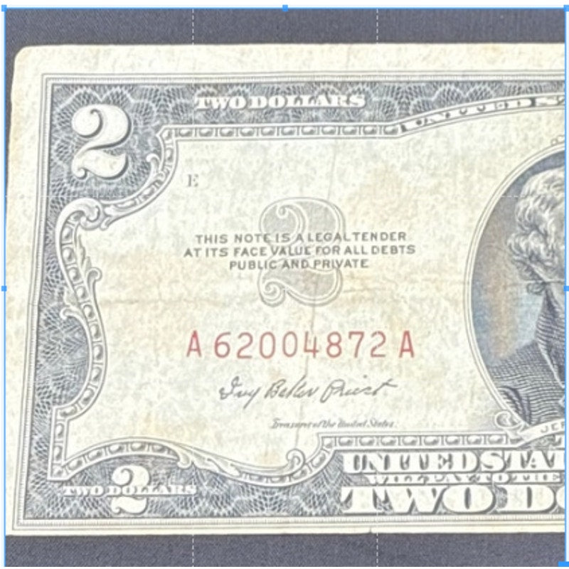 Paper Currency Bank Note USA Paper Money $2 Series 1953 A red seal priest