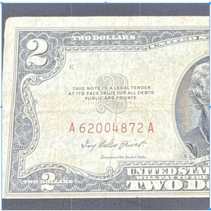 Paper Currency Bank Note USA Paper Money $2 Series 1953 A red seal priest