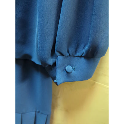 Vintage Simon Sez Royal Blue Pleated Blouse & Skirt Dress Set 15/16 Y2K 80s 90s