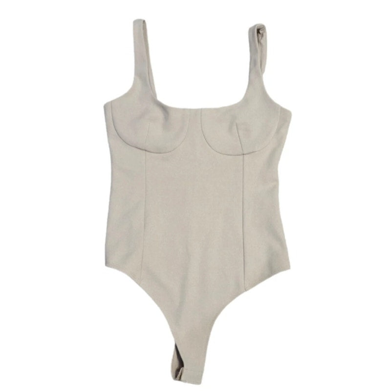 NEW WAYF Bravado Thong Bodysuit Women's LARGE MAUVE Cupped Tank Sleeveless