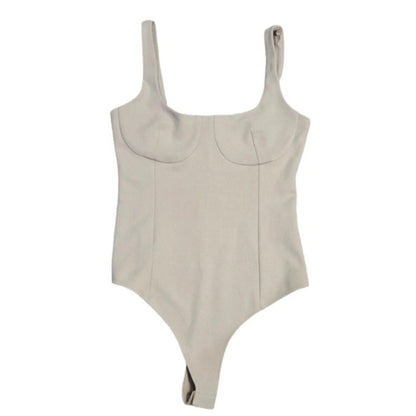NEW WAYF Bravado Thong Bodysuit Women's LARGE MAUVE Cupped Tank Sleeveless