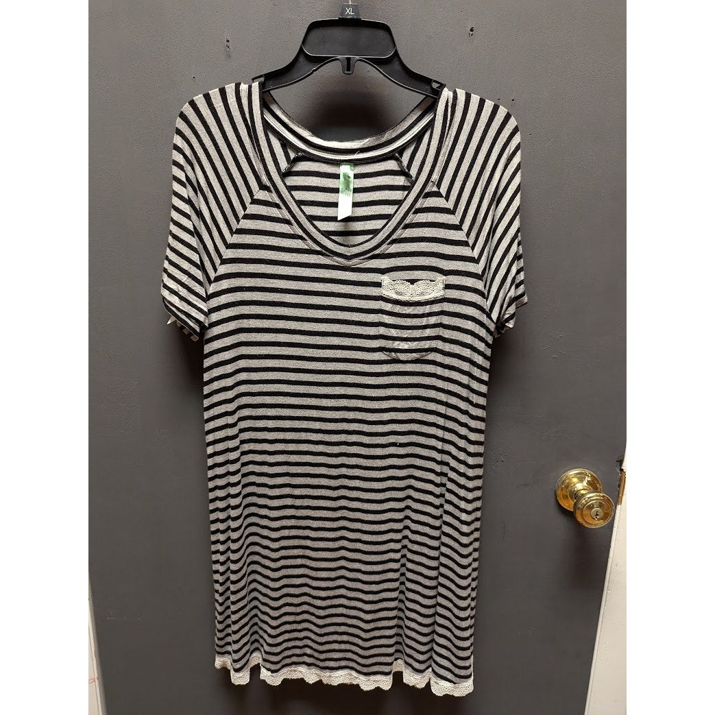 Honeydew Women's Striped Lace Trim Short Sleeve Raglan Pajama Dress NWT