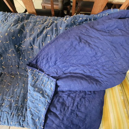 Handmade heavy quilt two tone Blue handtied string 76" x 68" Full size Patchwork