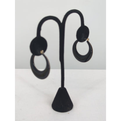 Vintage Glossy Black Enameled Chunky C-Hoop Earrings