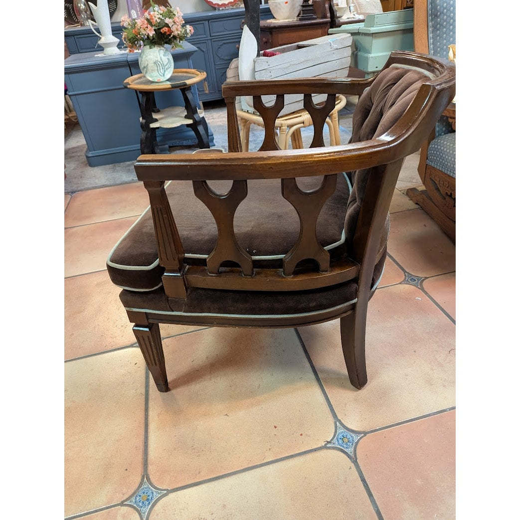 Secondhand Sandies: MCM Occasional Chair Chocolate Velvet with blue piping Tufted