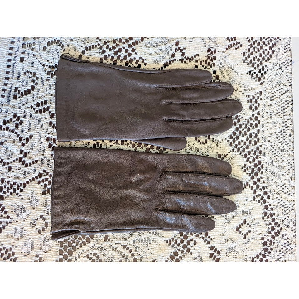 Vintage Estate Brown Antron Nylon Evening Gloves Size 6 / 6.5 Small
