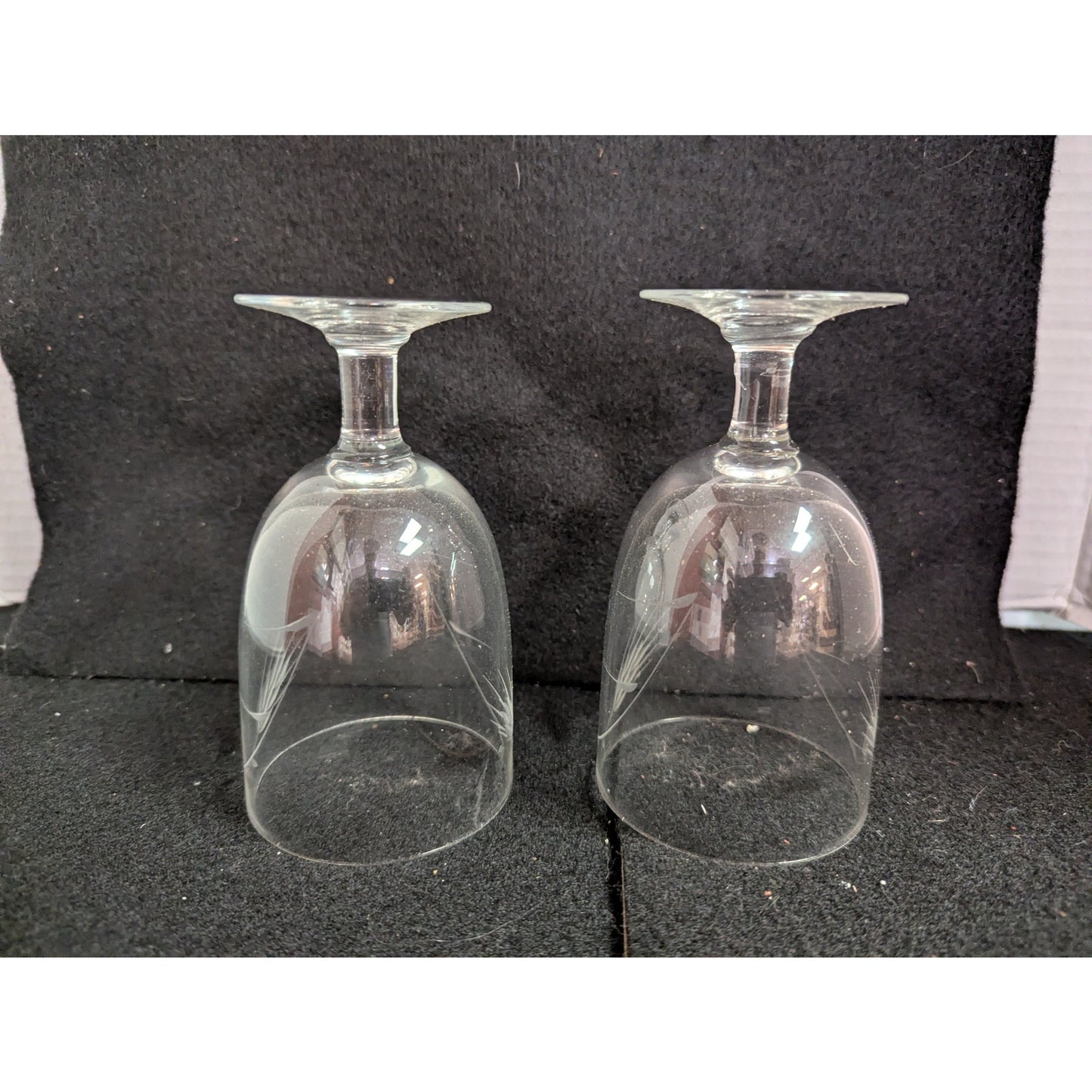 Vintage Etched Wheat Crystal Stemmed Goblets / Wine Glasses - Pair