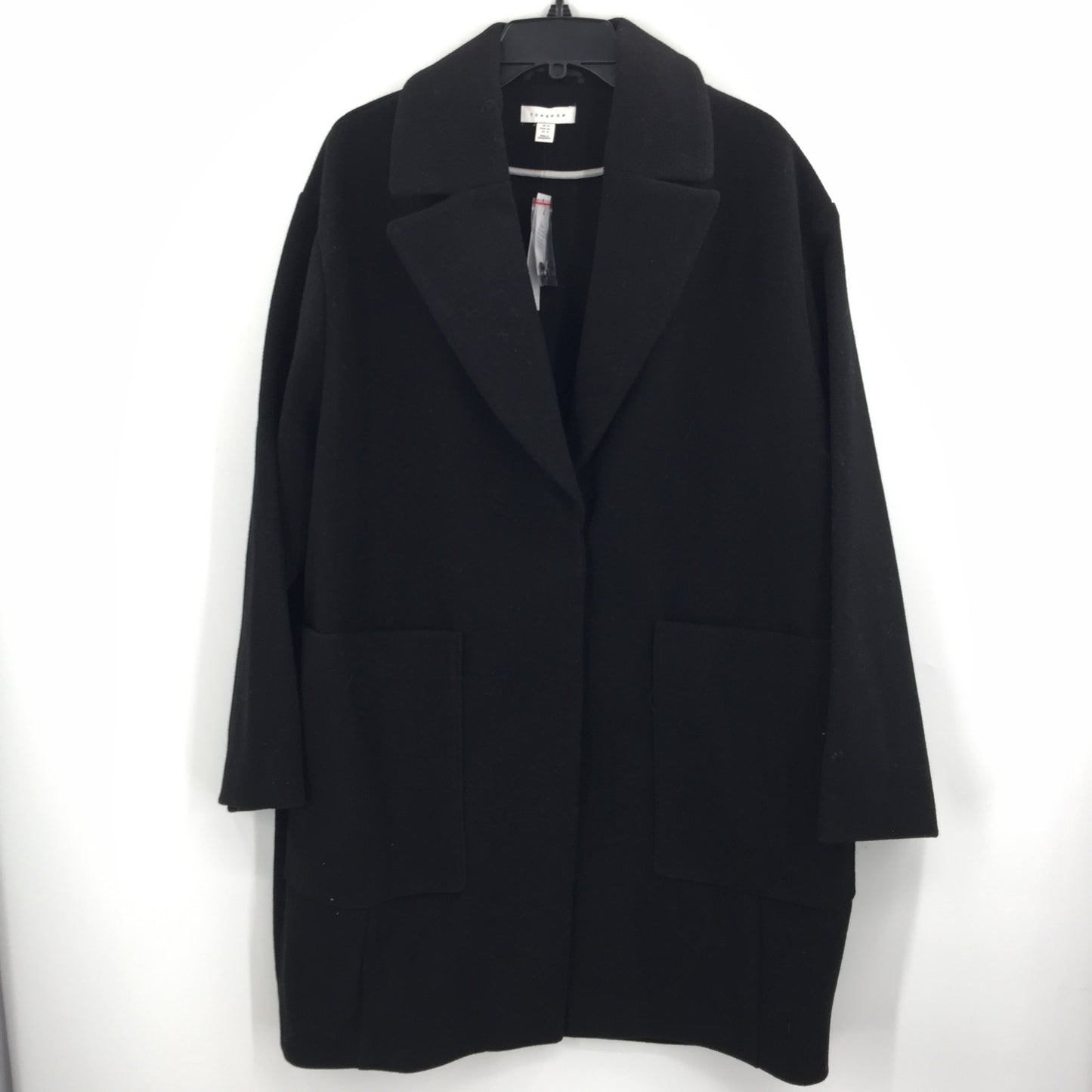 Topshop Longline Oversized Black Coat Pockets Snap Closure Womens Size 8 NEW