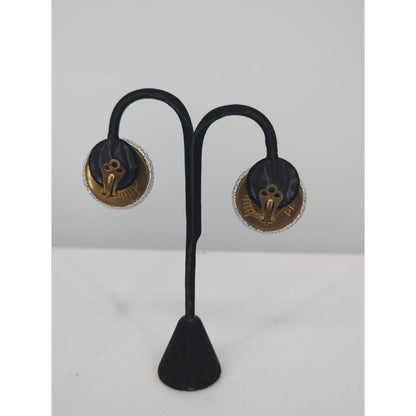Attitude Paris Vintage Large Domed Silver-Tone Textured Clip-On Earrings