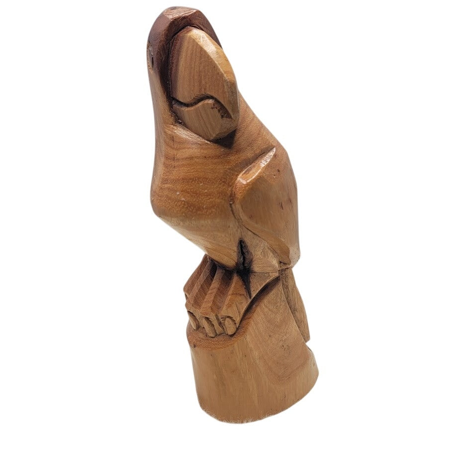Artisan Hand-Carved Tropical Wood Parrot Figurine - Signed tropical Bird Avian