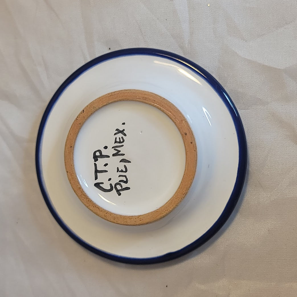 Hand painted Talavera Ashtray herb NEW dish  Blue White 3.5" Majolica