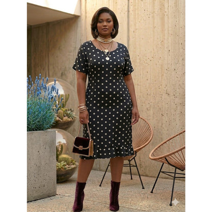 Vintage Helen Blake Black White Polka Dot Midi Dress Retro Rockabilly Style 18