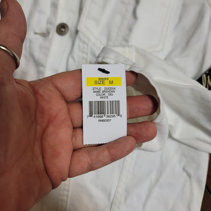 Supplies Womens Size Medium White Denim Jacket Button Long Sleeve cotton Stretch