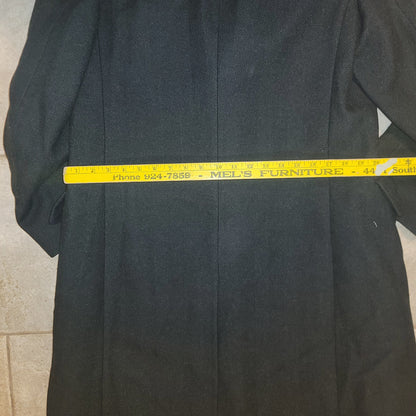 Vintage Abraham & Straus Wool BLEND Pea Coat Mens 39 LONG BLACK herringbone